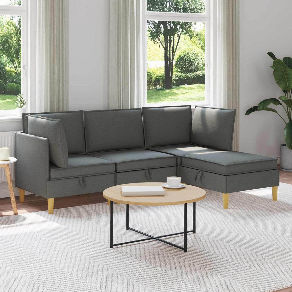 vidaXL Modularny Zestaw Sofy z Przechowalnią 4 pcs ciemnoszary tkanina