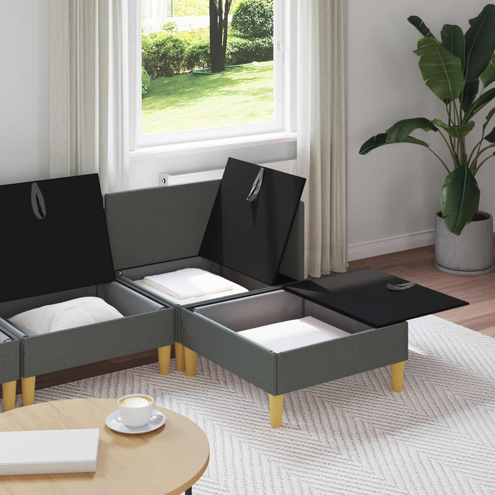 vidaXL Modularny Zestaw Sofy z Przechowalnią 4 pcs ciemnoszary tkanina