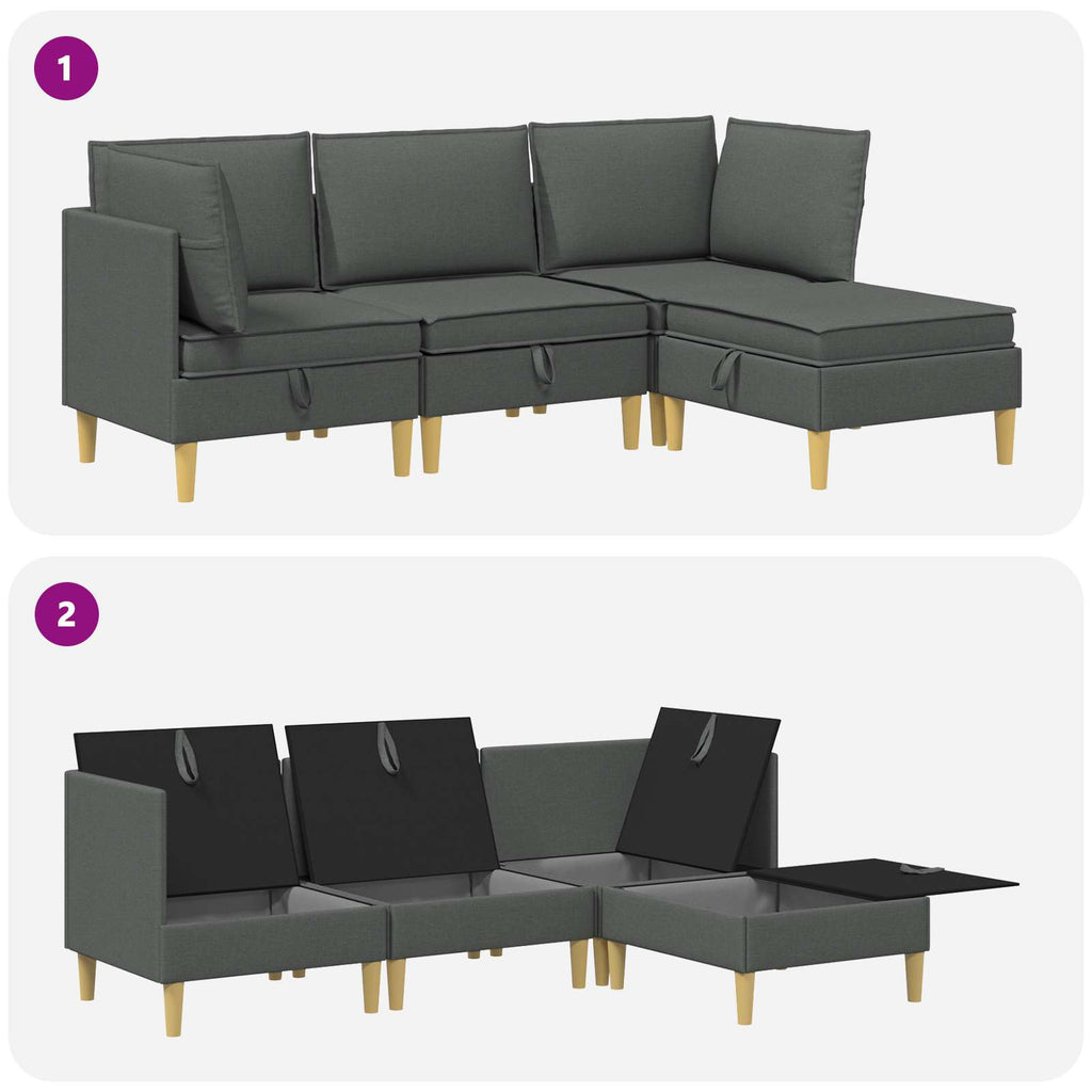 vidaXL Modularny Zestaw Sofy z Przechowalnią 4 pcs ciemnoszary tkanina