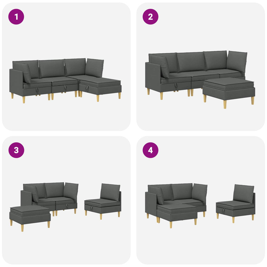 vidaXL Modularny Zestaw Sofy z Przechowalnią 4 pcs ciemnoszary tkanina