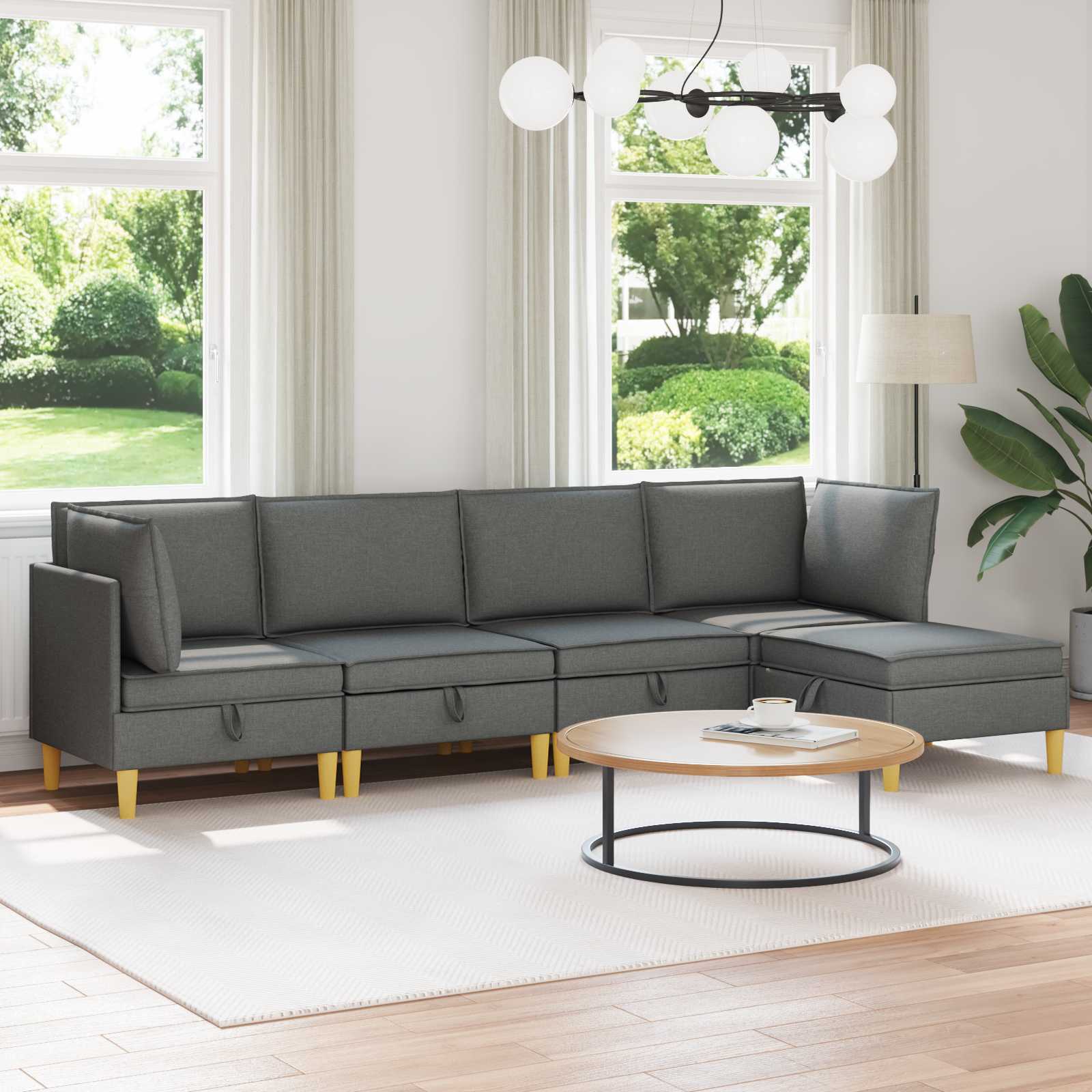 vidaXL Modularny Zestaw Sofy z Przechowalnią 5 pcs ciemnoszary tkanina