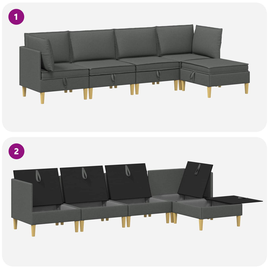 vidaXL Modularny Zestaw Sofy z Przechowalnią 5 pcs ciemnoszary tkanina