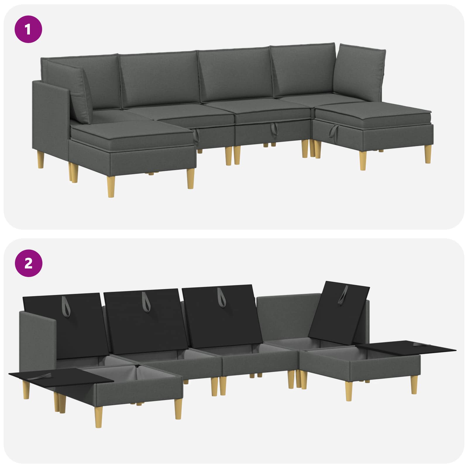 vidaXL Modularny Zestaw Sofy z Przechowalnią 6 pcs ciemnoszary tkanina