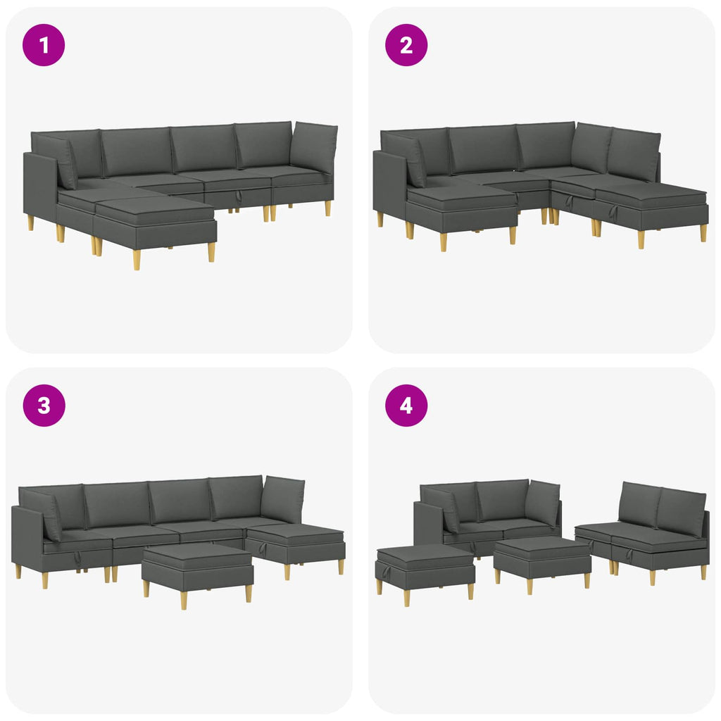 vidaXL Modularny Zestaw Sofy z Przechowalnią 6 pcs ciemnoszary tkanina