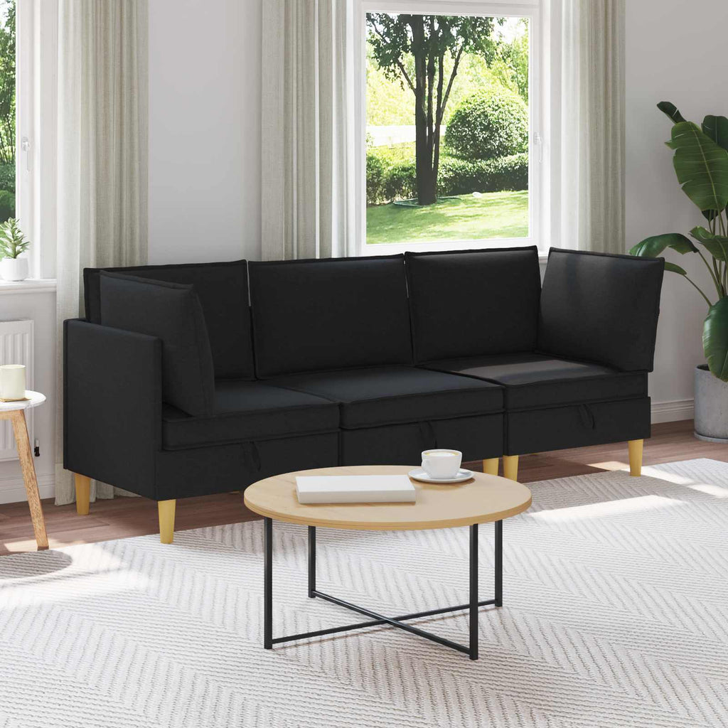 vidaXL Modularny Zestaw Sofy z Przechowalnią 3 pcs Czarny tkanina
