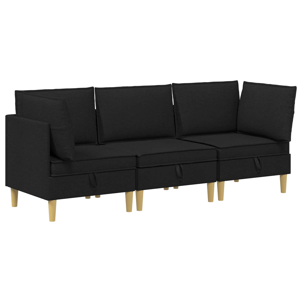 vidaXL Modularny Zestaw Sofy z Przechowalnią 3 pcs Czarny tkanina