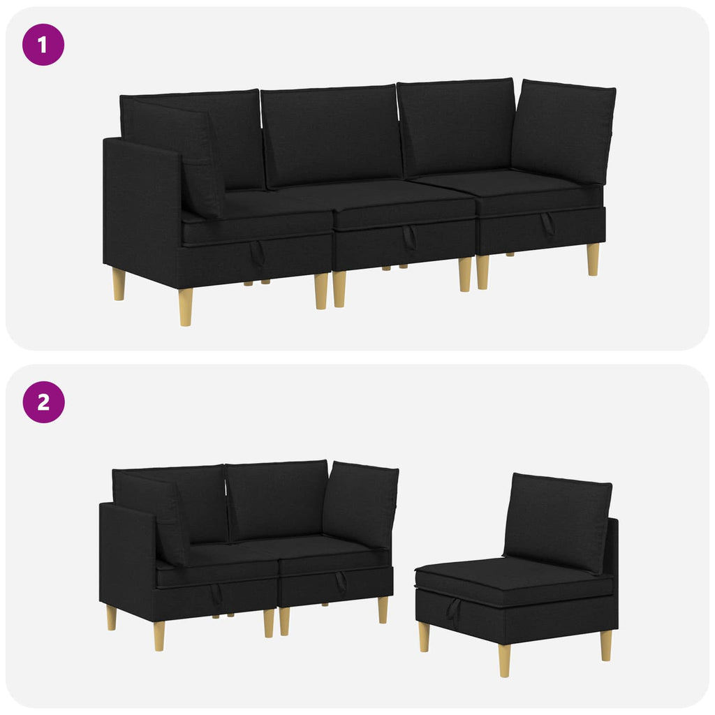 vidaXL Modularny Zestaw Sofy z Przechowalnią 3 pcs Czarny tkanina