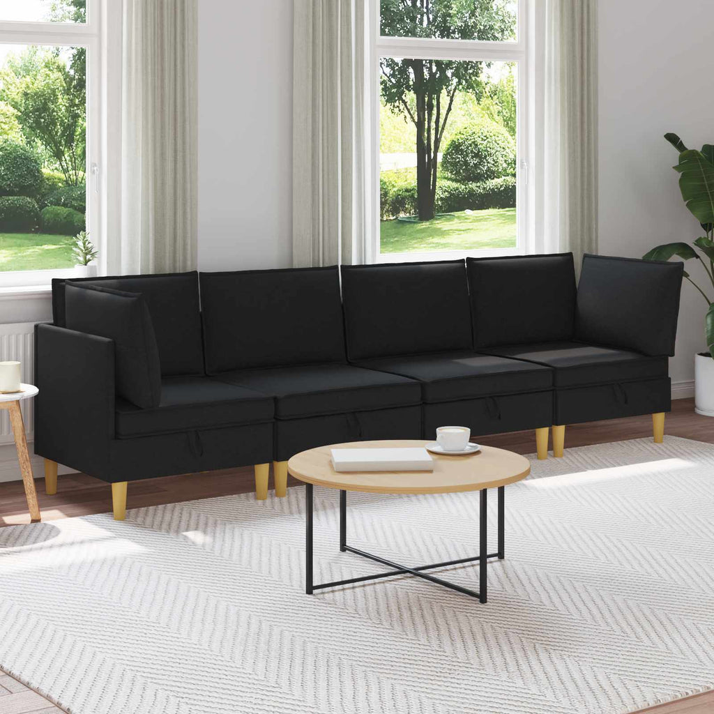 vidaXL Modularny Zestaw Sofy z Przechowalnią 4 pcs Czarny tkanina