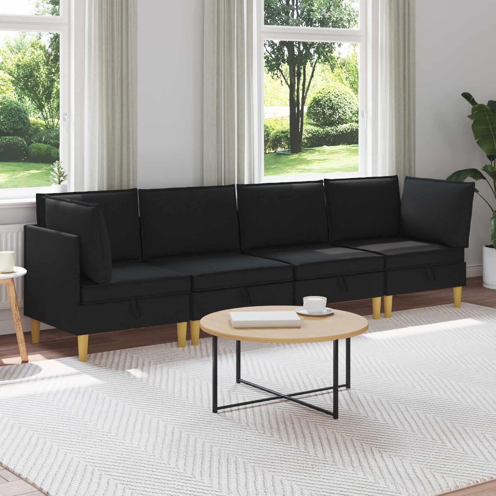 vidaXL Modularny Zestaw Sofy z Przechowalnią 4 pcs Czarny tkanina