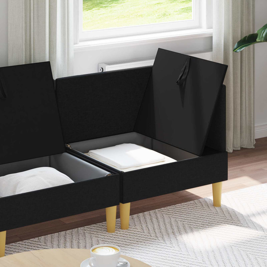vidaXL Modularny Zestaw Sofy z Przechowalnią 4 pcs Czarny tkanina