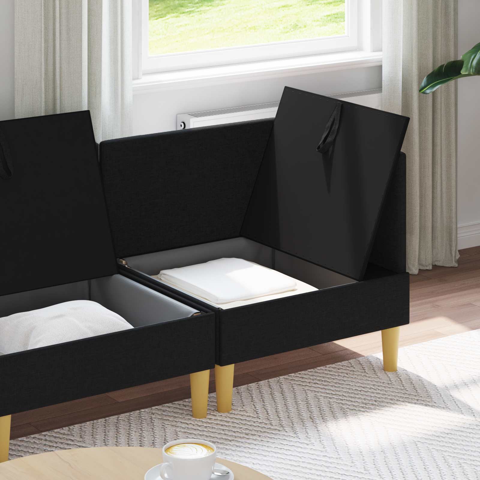 vidaXL Modularny Zestaw Sofy z Przechowalnią 4 pcs Czarny tkanina