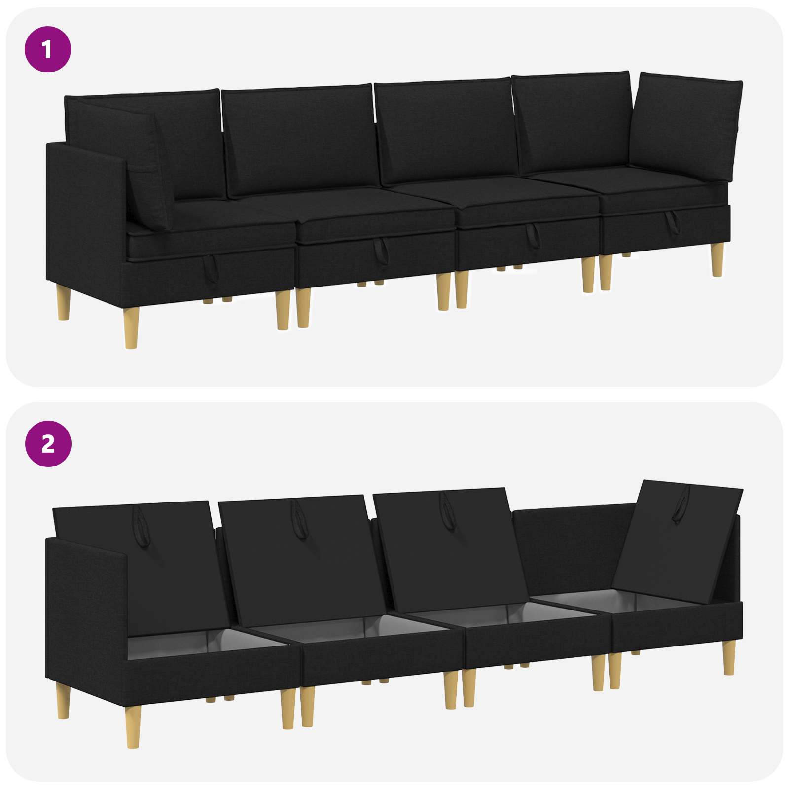 vidaXL Modularny Zestaw Sofy z Przechowalnią 4 pcs Czarny tkanina