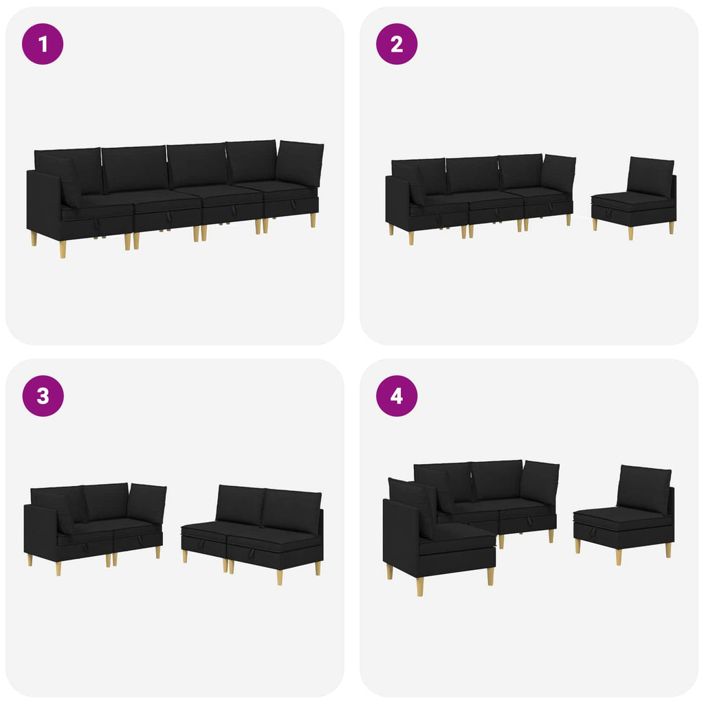 vidaXL Modularny Zestaw Sofy z Przechowalnią 4 pcs Czarny tkanina