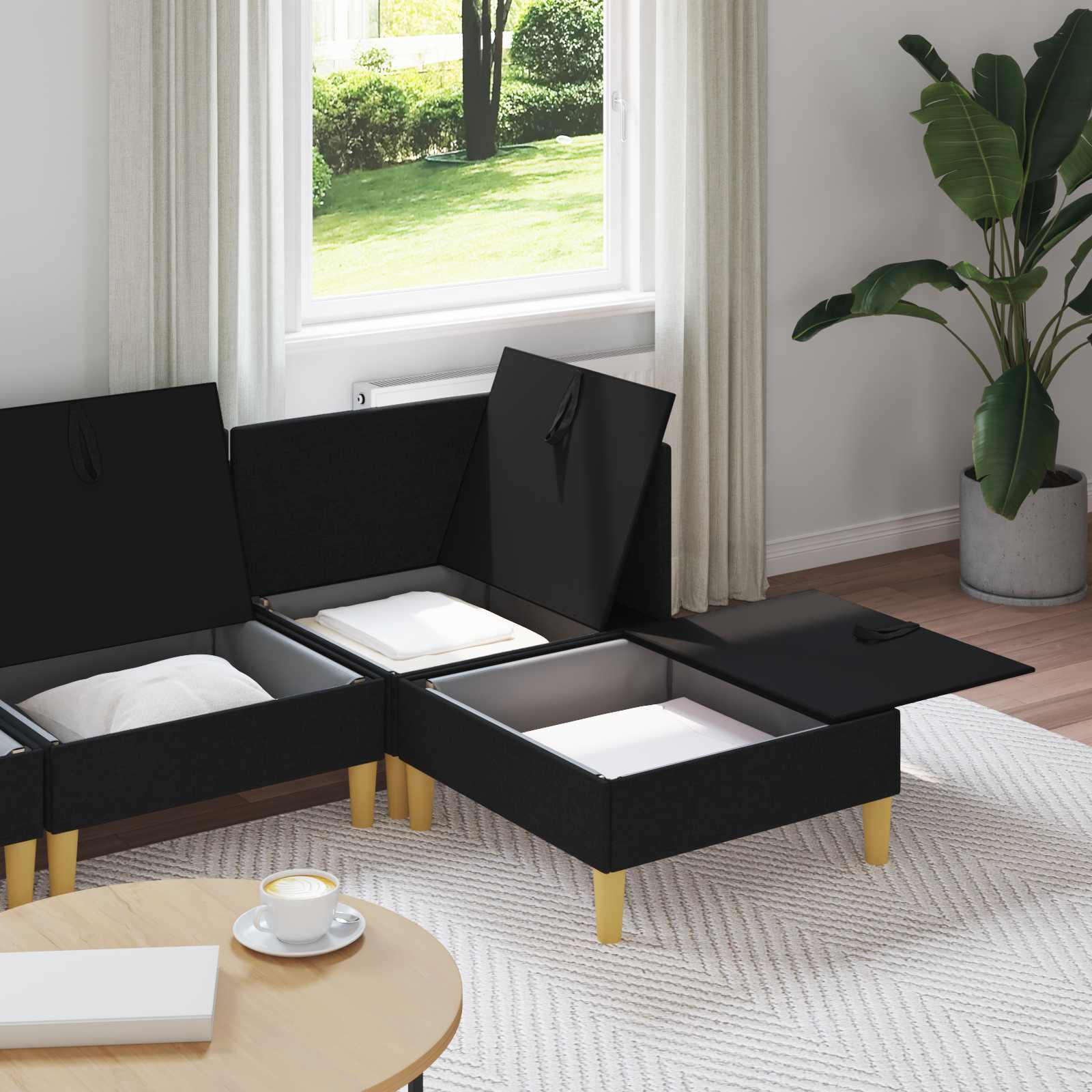 vidaXL Modularny Zestaw Sofy z Przechowalnią 4 pcs Czarny tkanina