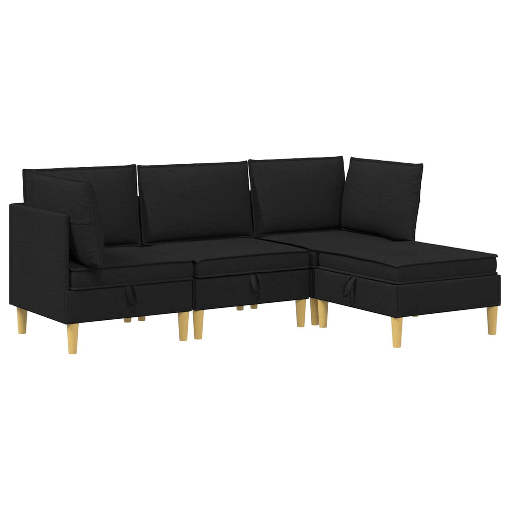 vidaXL Modularny Zestaw Sofy z Przechowalnią 4 pcs Czarny tkanina
