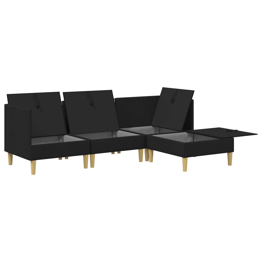 vidaXL Modularny Zestaw Sofy z Przechowalnią 4 pcs Czarny tkanina