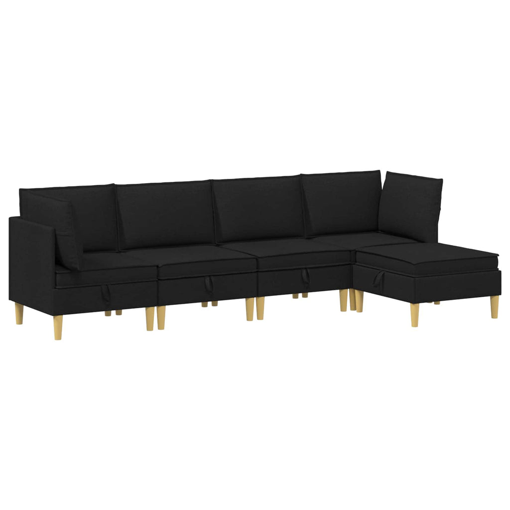 vidaXL Modularny Zestaw Sofy z Przechowalnią 5 pcs Czarny tkanina