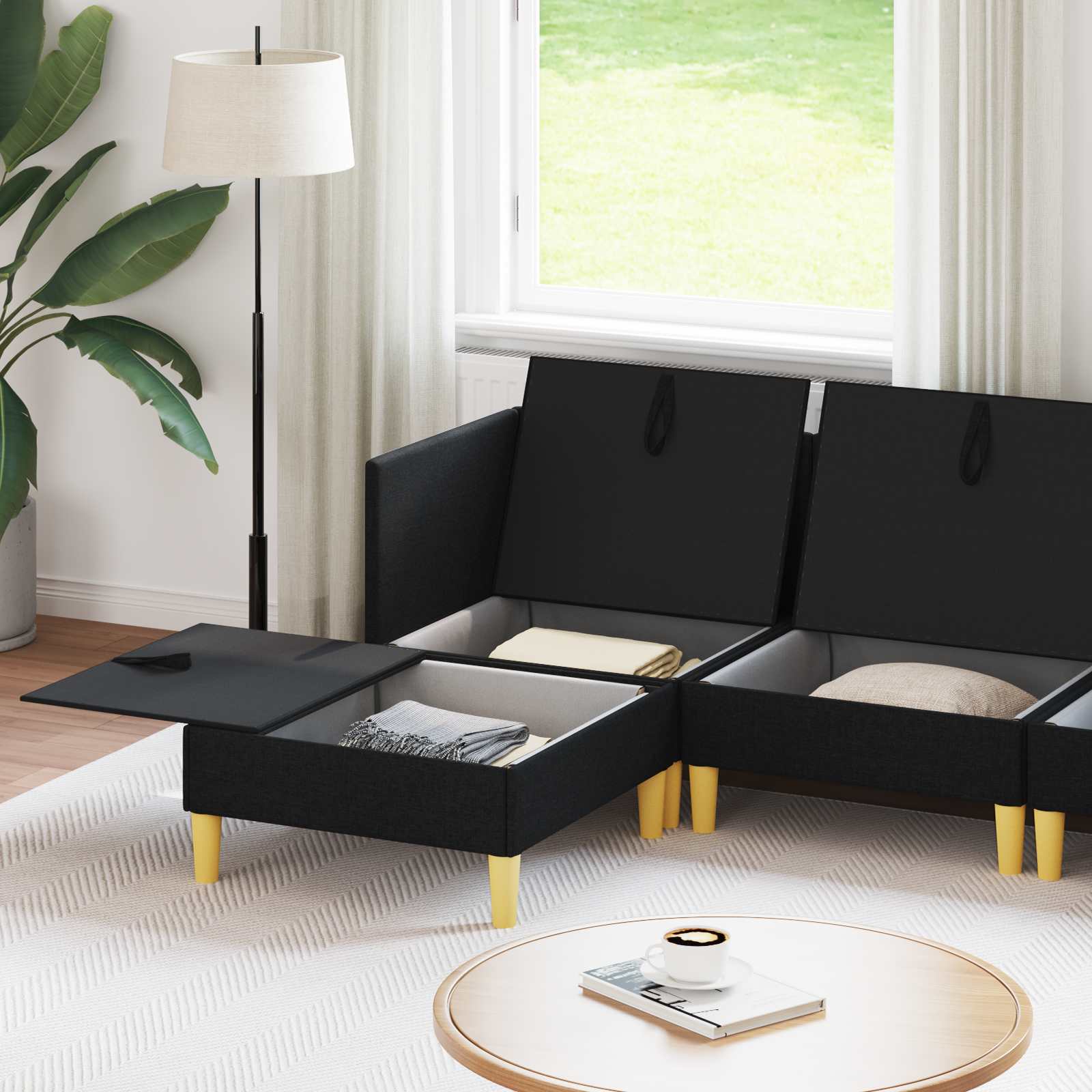 vidaXL Modularny Zestaw Sofy z Przechowalnią 6 pcs Czarny tkanina