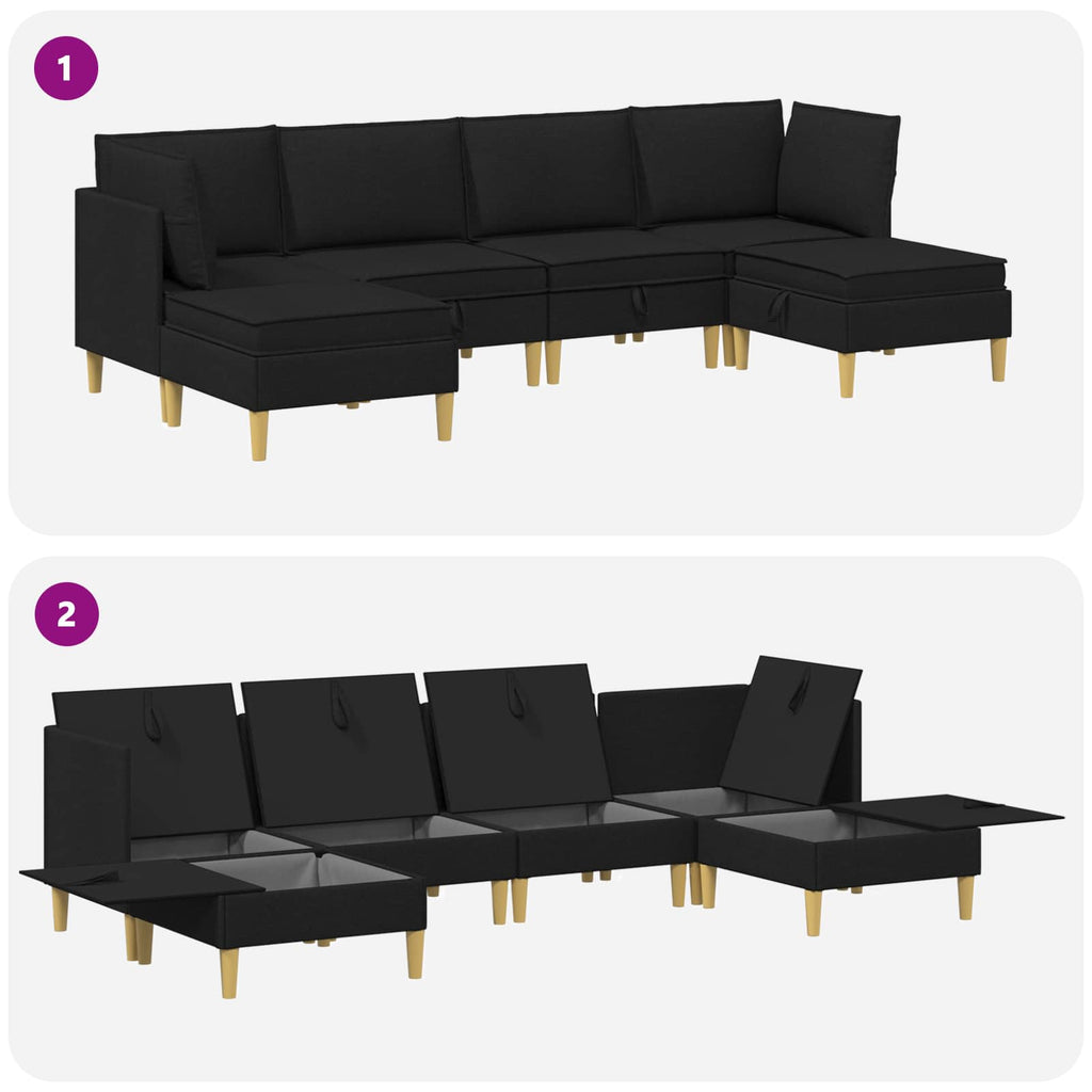 vidaXL Modularny Zestaw Sofy z Przechowalnią 6 pcs Czarny tkanina