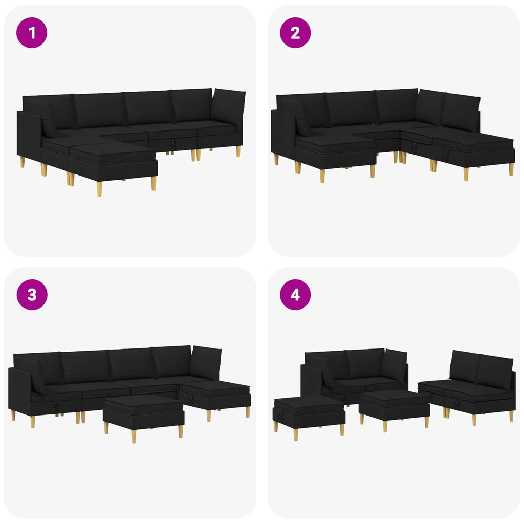 vidaXL Modularny Zestaw Sofy z Przechowalnią 6 pcs Czarny tkanina