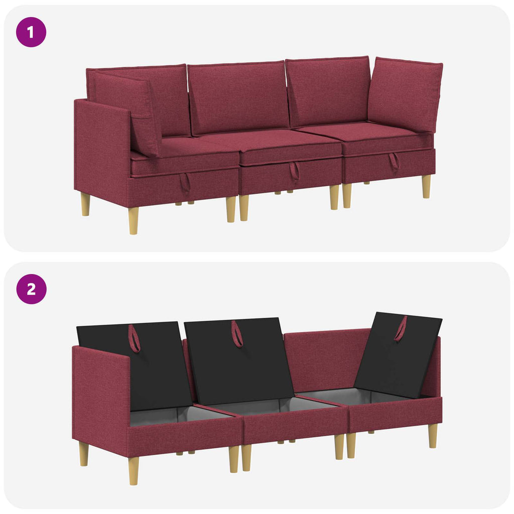 vidaXL Modularny Zestaw Sofy z Przechowalnią 3 pcs Czerwone wino