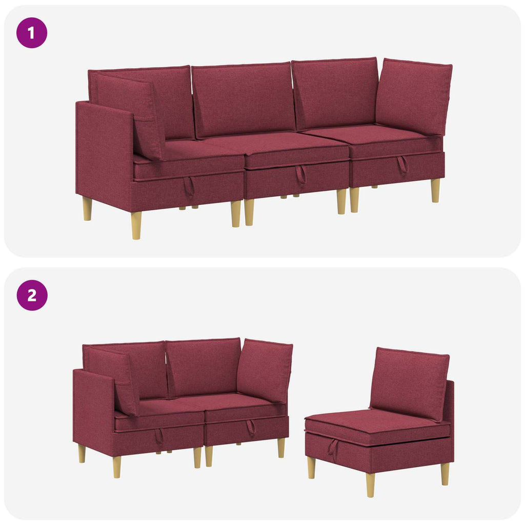 vidaXL Modularny Zestaw Sofy z Przechowalnią 3 pcs Czerwone wino