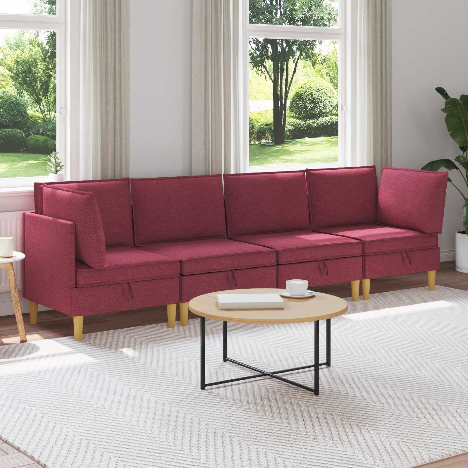 vidaXL Modularny Zestaw Sofy z Przechowalnią 4 pcs Czerwone wino