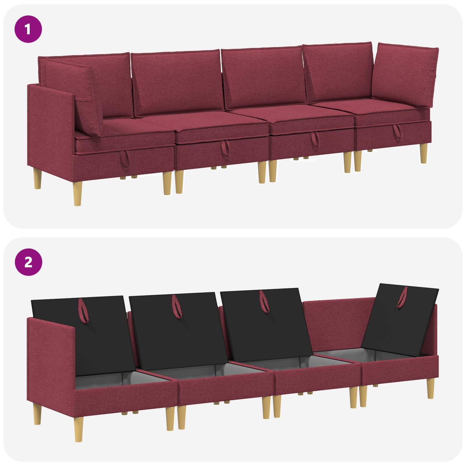 vidaXL Modularny Zestaw Sofy z Przechowalnią 4 pcs Czerwone wino