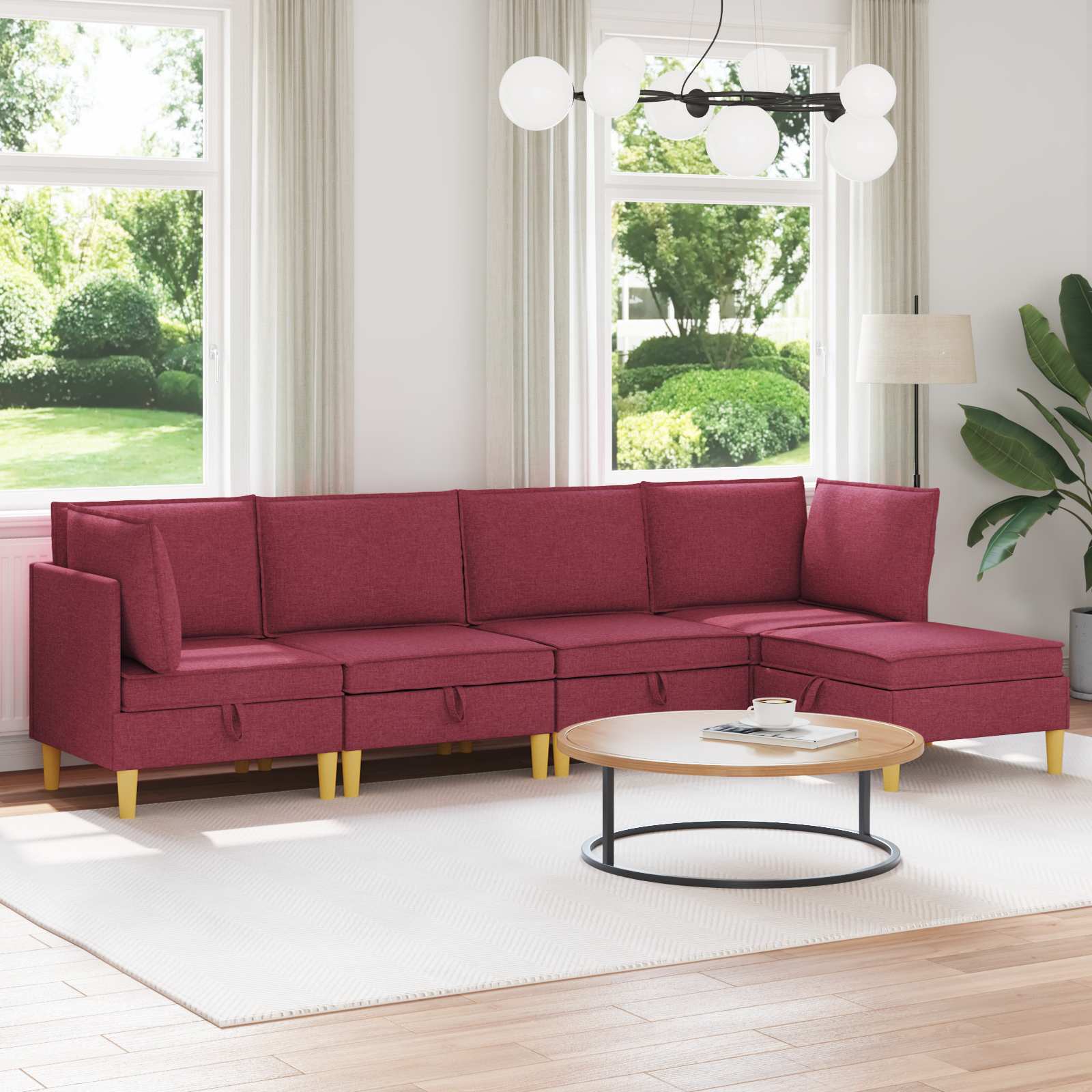 vidaXL Modularny Zestaw Sofy z Przechowalnią 5 pcs Czerwone wino