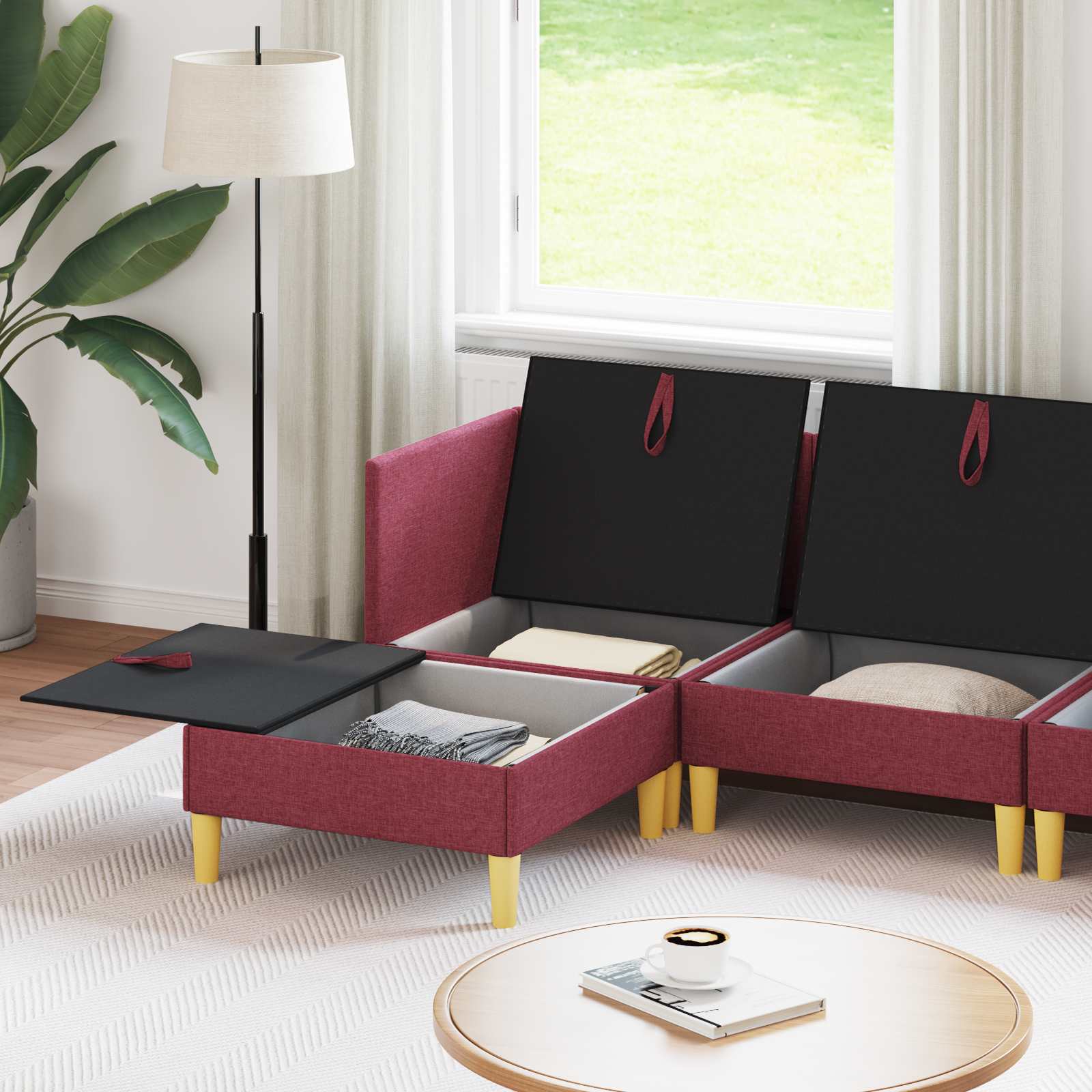 vidaXL Modularny Zestaw Sofy z Przechowalnią 5 pcs Czerwone wino