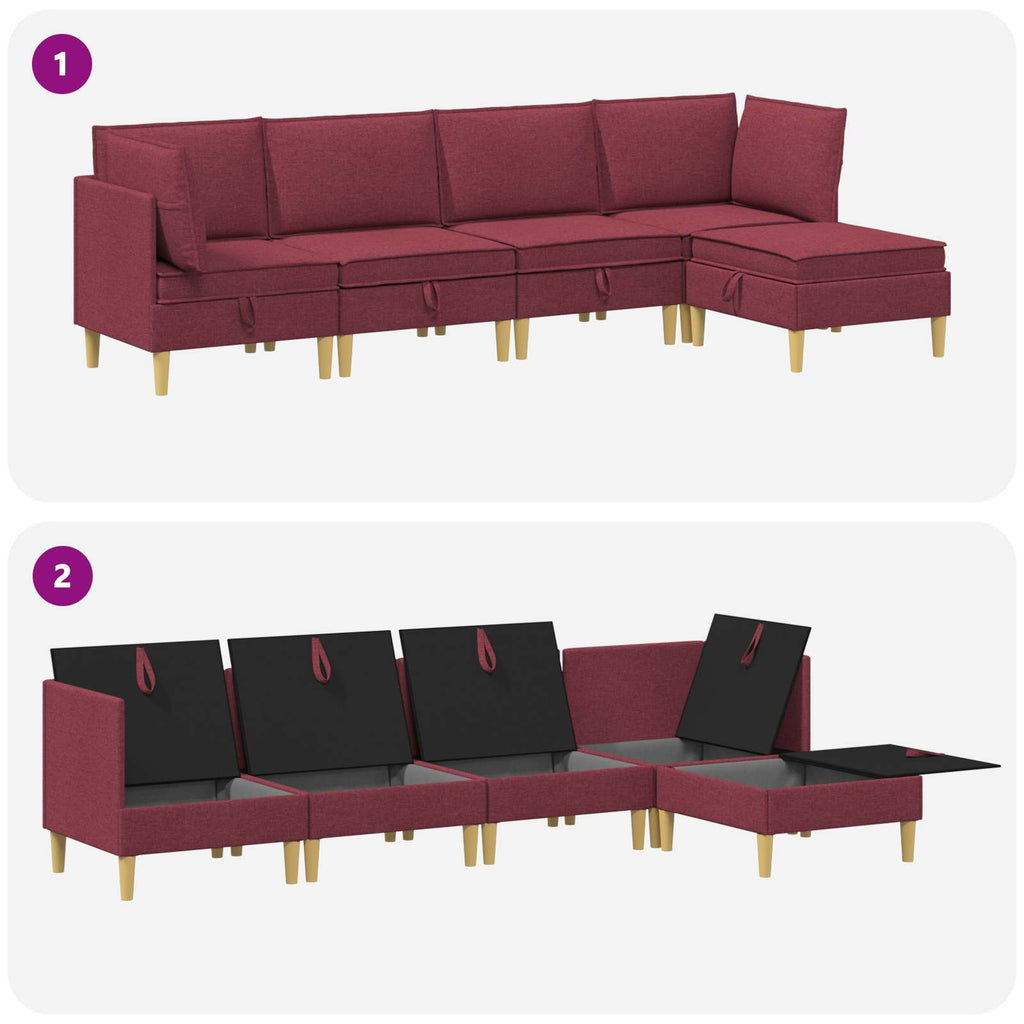 vidaXL Modularny Zestaw Sofy z Przechowalnią 5 pcs Czerwone wino