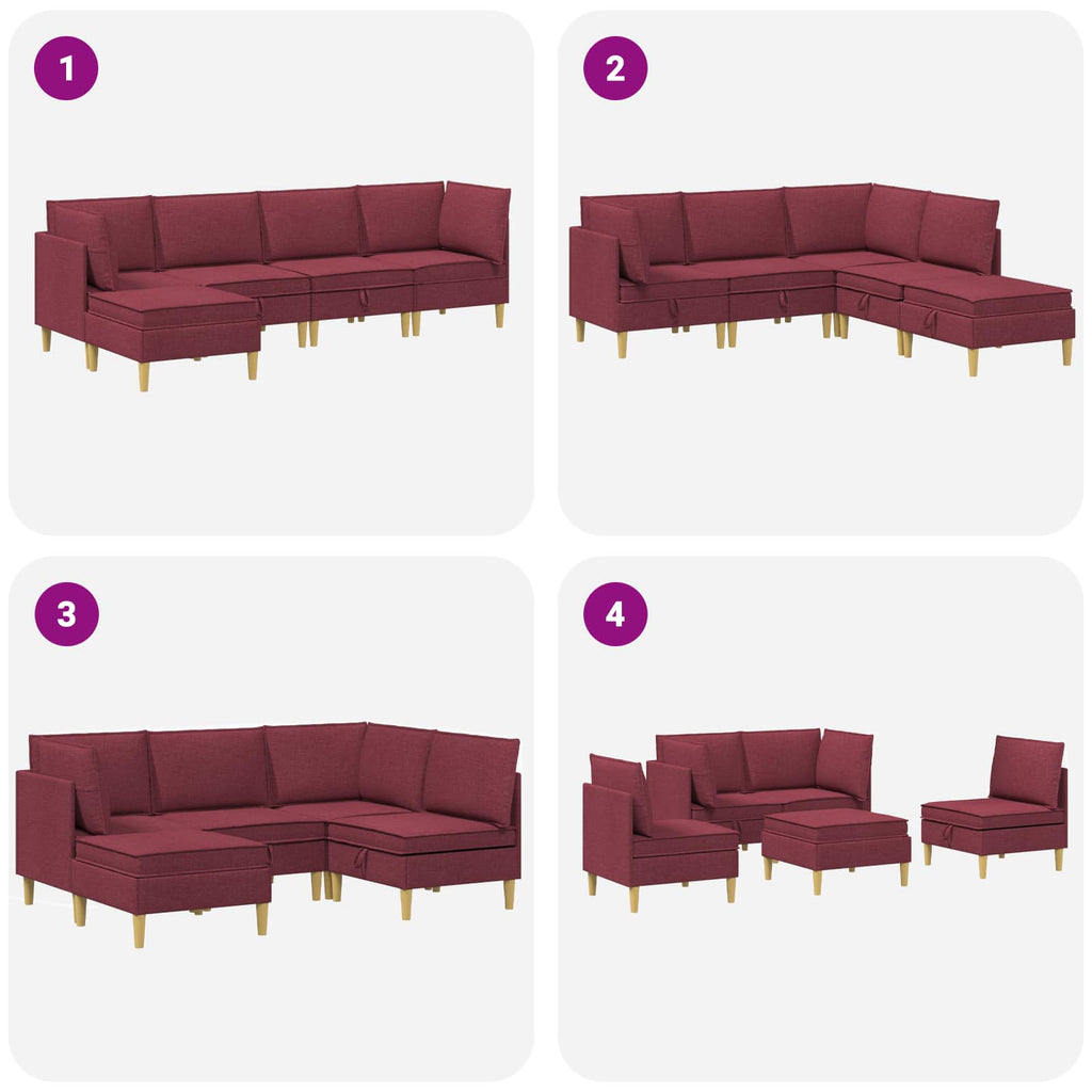 vidaXL Modularny Zestaw Sofy z Przechowalnią 5 pcs Czerwone wino