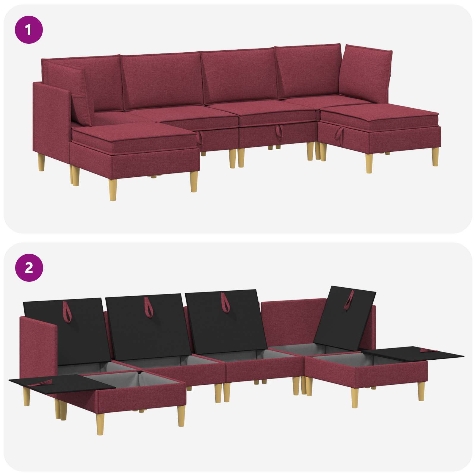 vidaXL Modularny Zestaw Sofy z Przechowalnią 6 pcs Czerwone wino