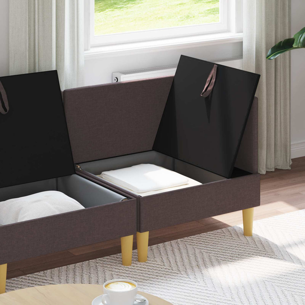 vidaXL Modularny Zestaw Sofy z Przechowalnią 3 pcs Ciemny brąz tkanina