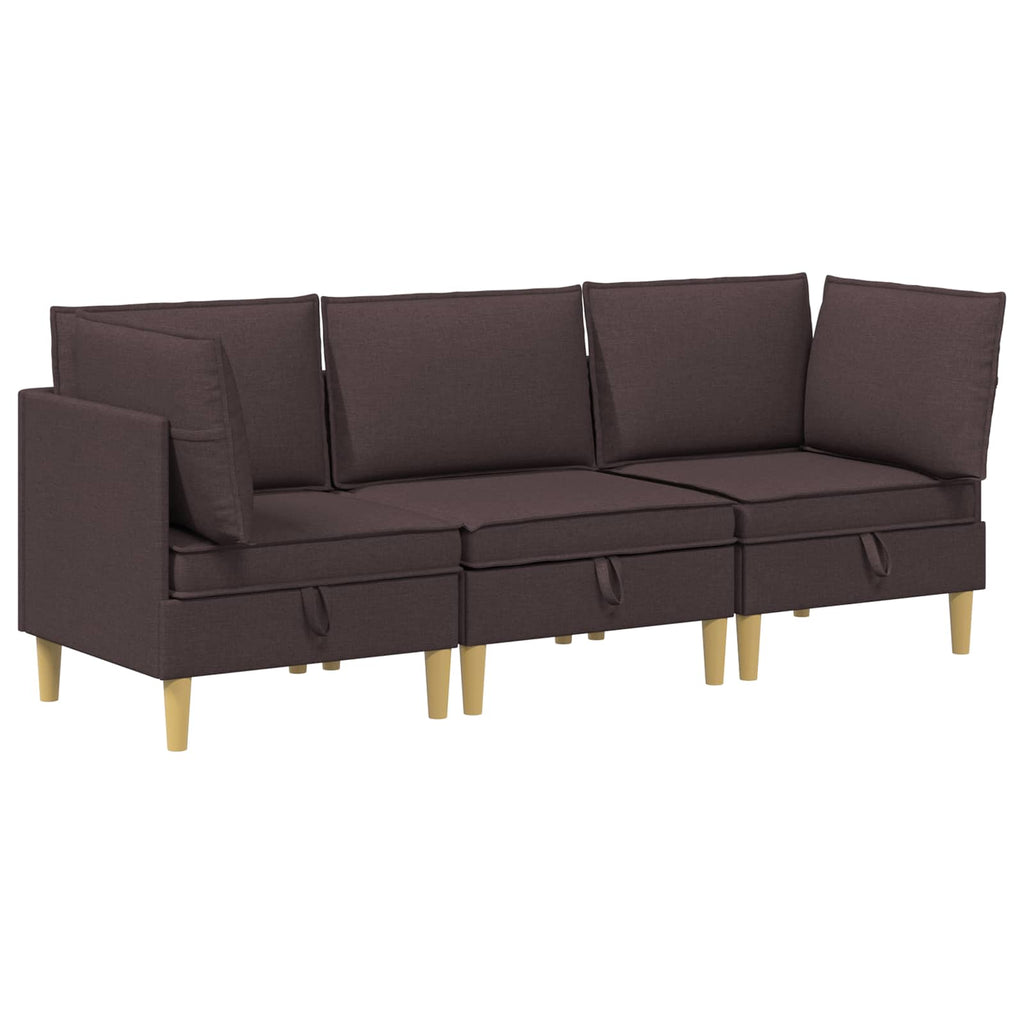 vidaXL Modularny Zestaw Sofy z Przechowalnią 3 pcs Ciemny brąz tkanina