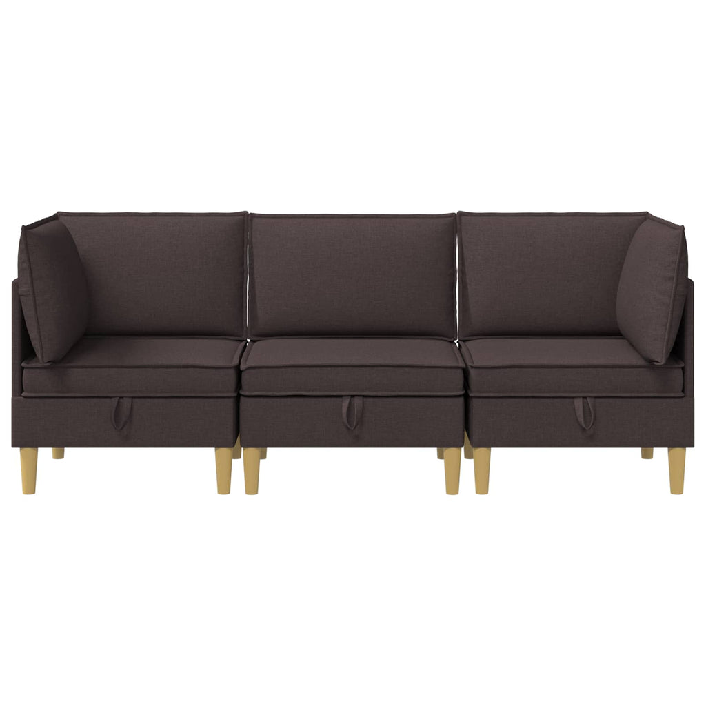 vidaXL Modularny Zestaw Sofy z Przechowalnią 3 pcs Ciemny brąz tkanina