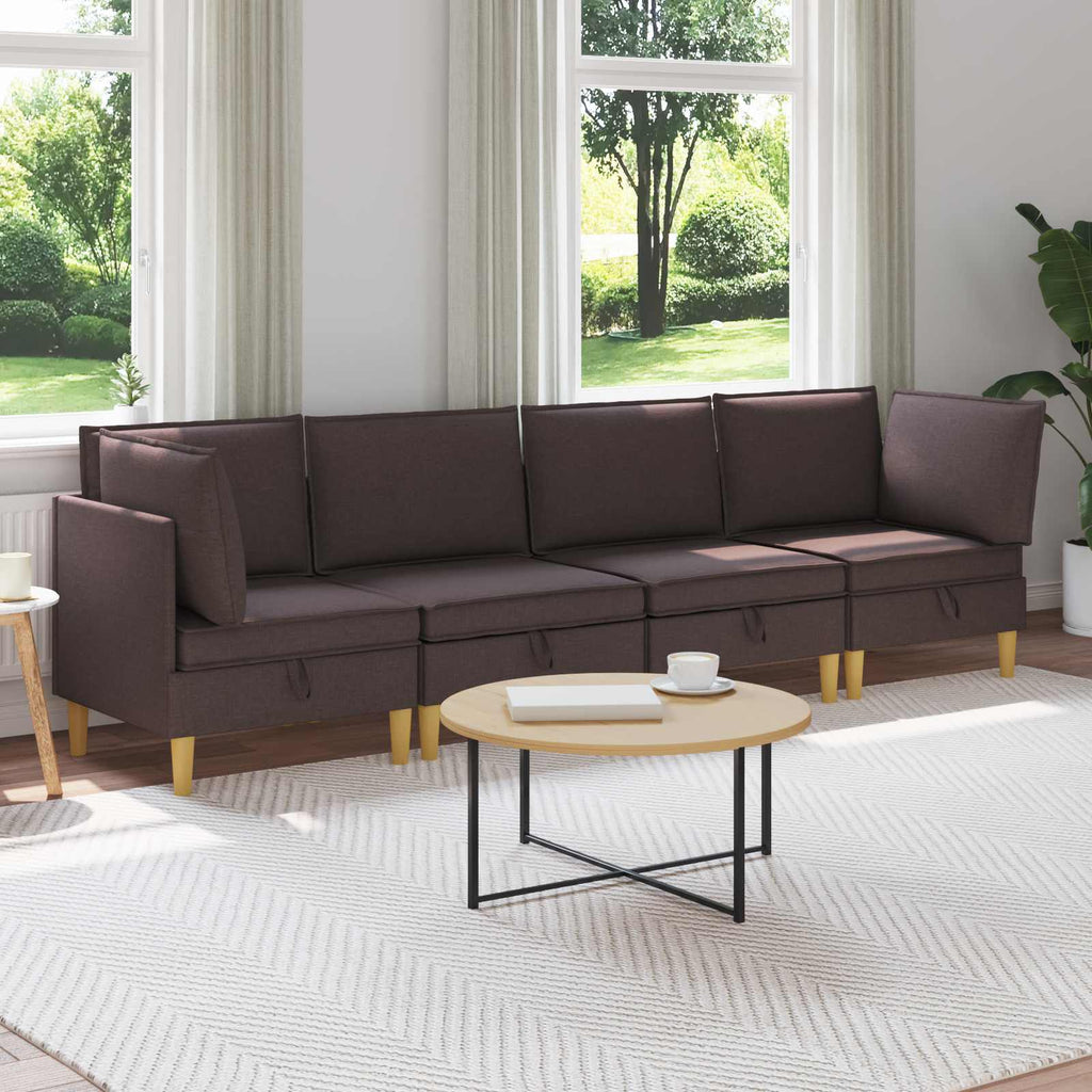 vidaXL Modularny Zestaw Sofy z Przechowalnią 4 pcs Ciemny brąz tkanina