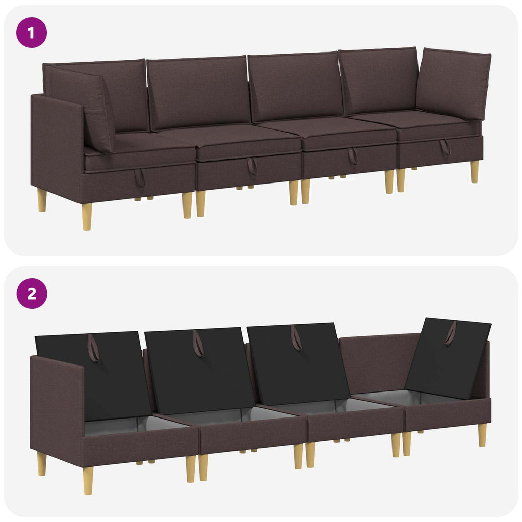 vidaXL Modularny Zestaw Sofy z Przechowalnią 4 pcs Ciemny brąz tkanina