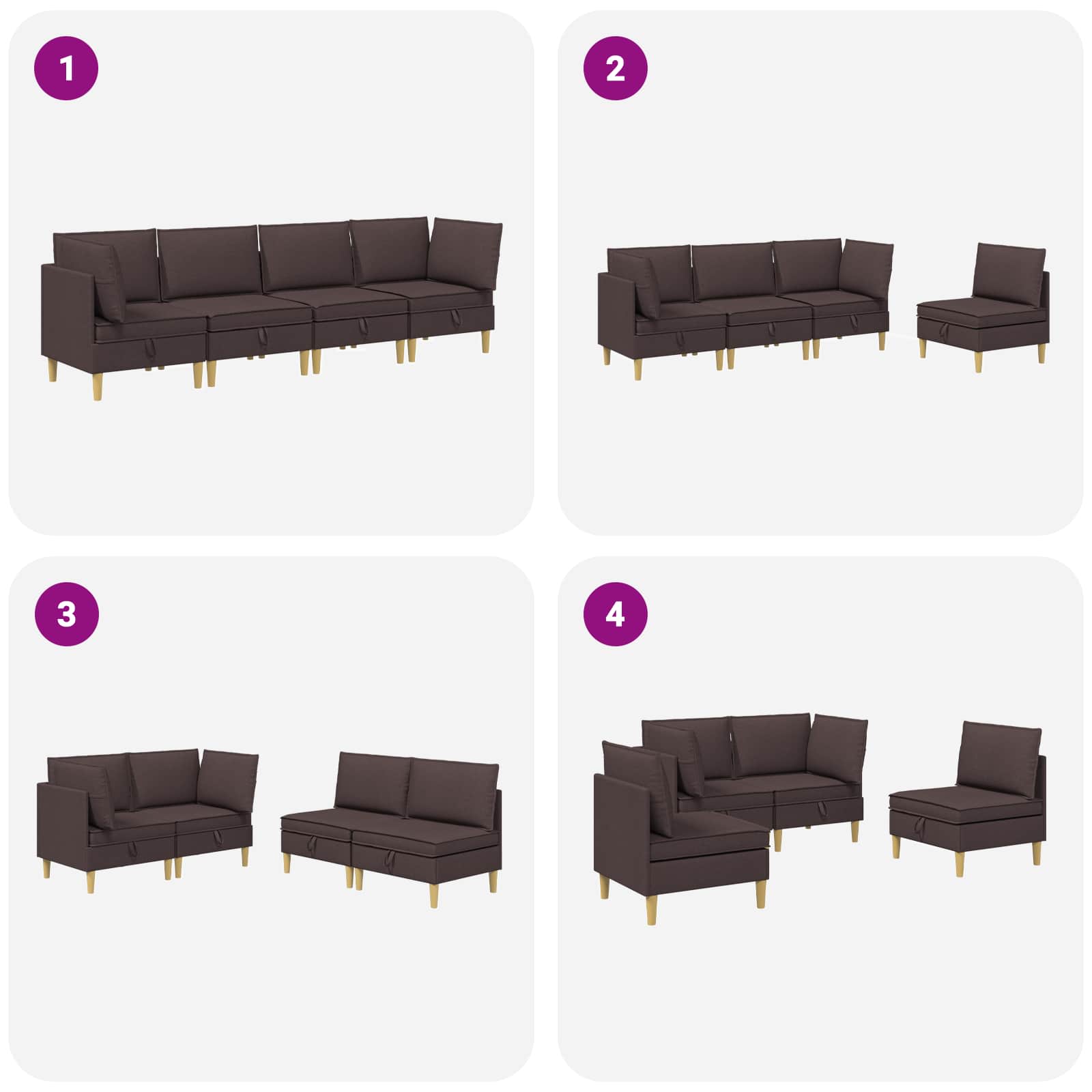 vidaXL Modularny Zestaw Sofy z Przechowalnią 4 pcs Ciemny brąz tkanina