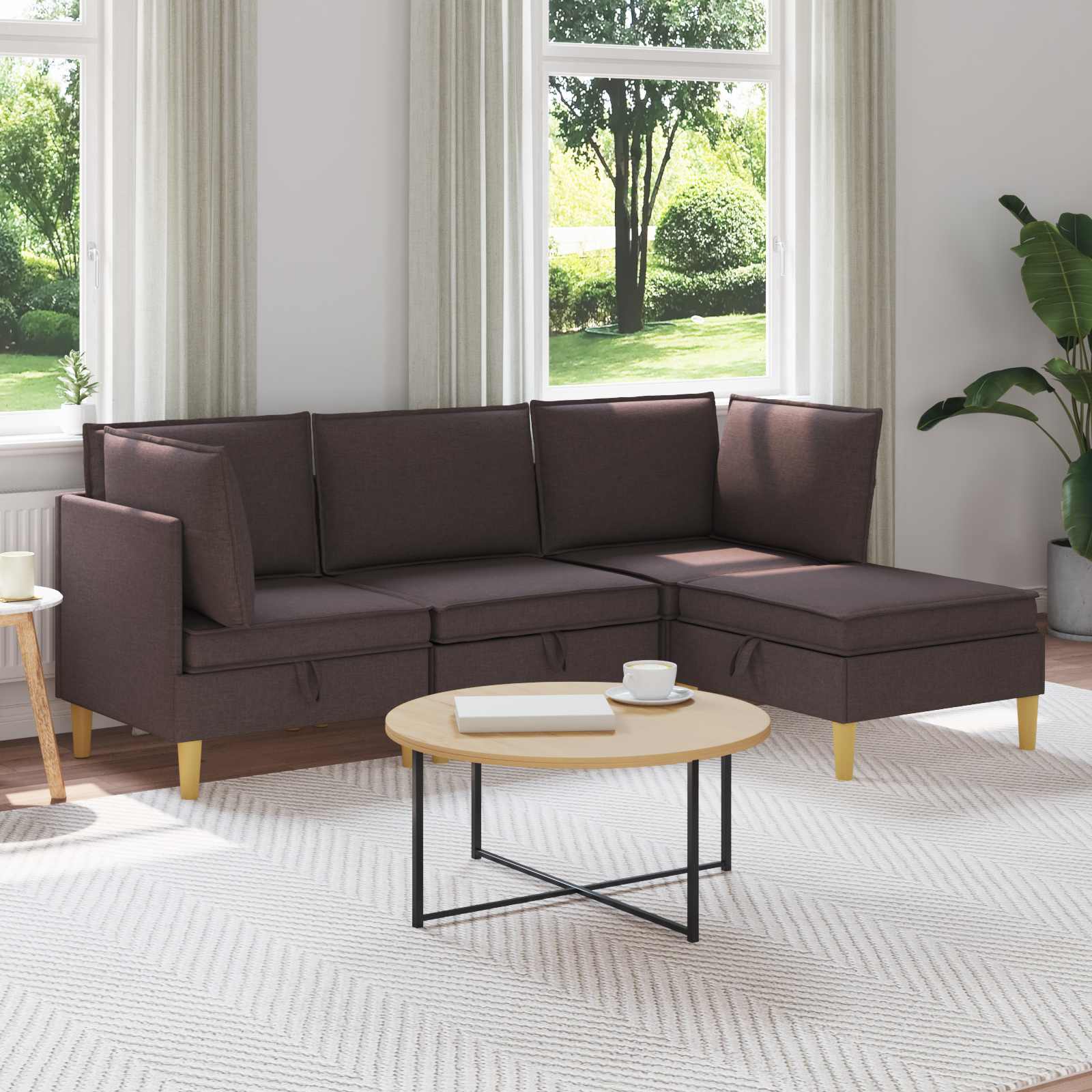 vidaXL Modularny Zestaw Sofy z Przechowalnią 4 pcs Ciemny brąz tkanina