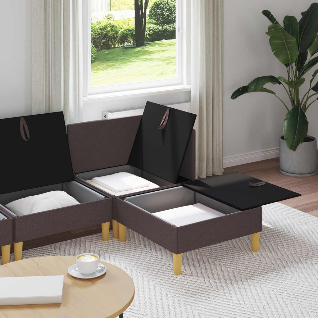 vidaXL Modularny Zestaw Sofy z Przechowalnią 4 pcs Ciemny brąz tkanina