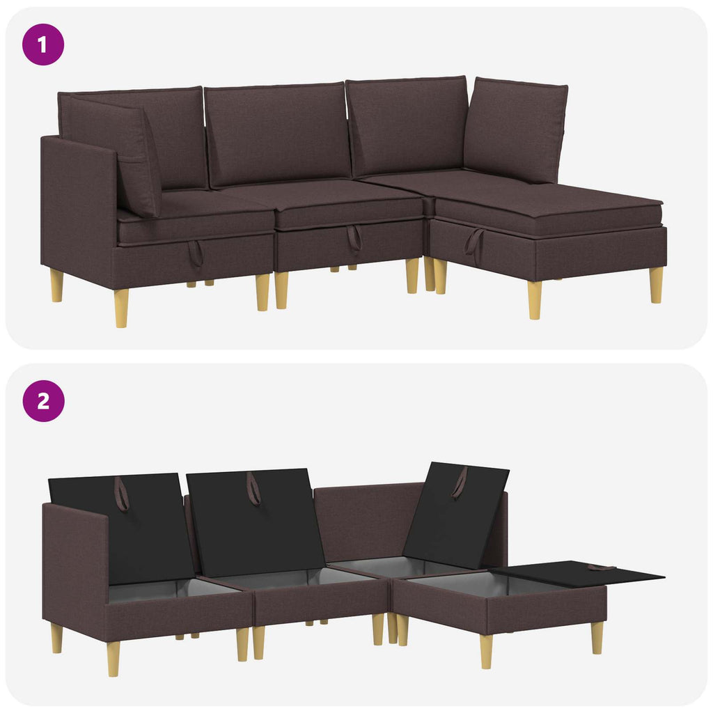 vidaXL Modularny Zestaw Sofy z Przechowalnią 4 pcs Ciemny brąz tkanina