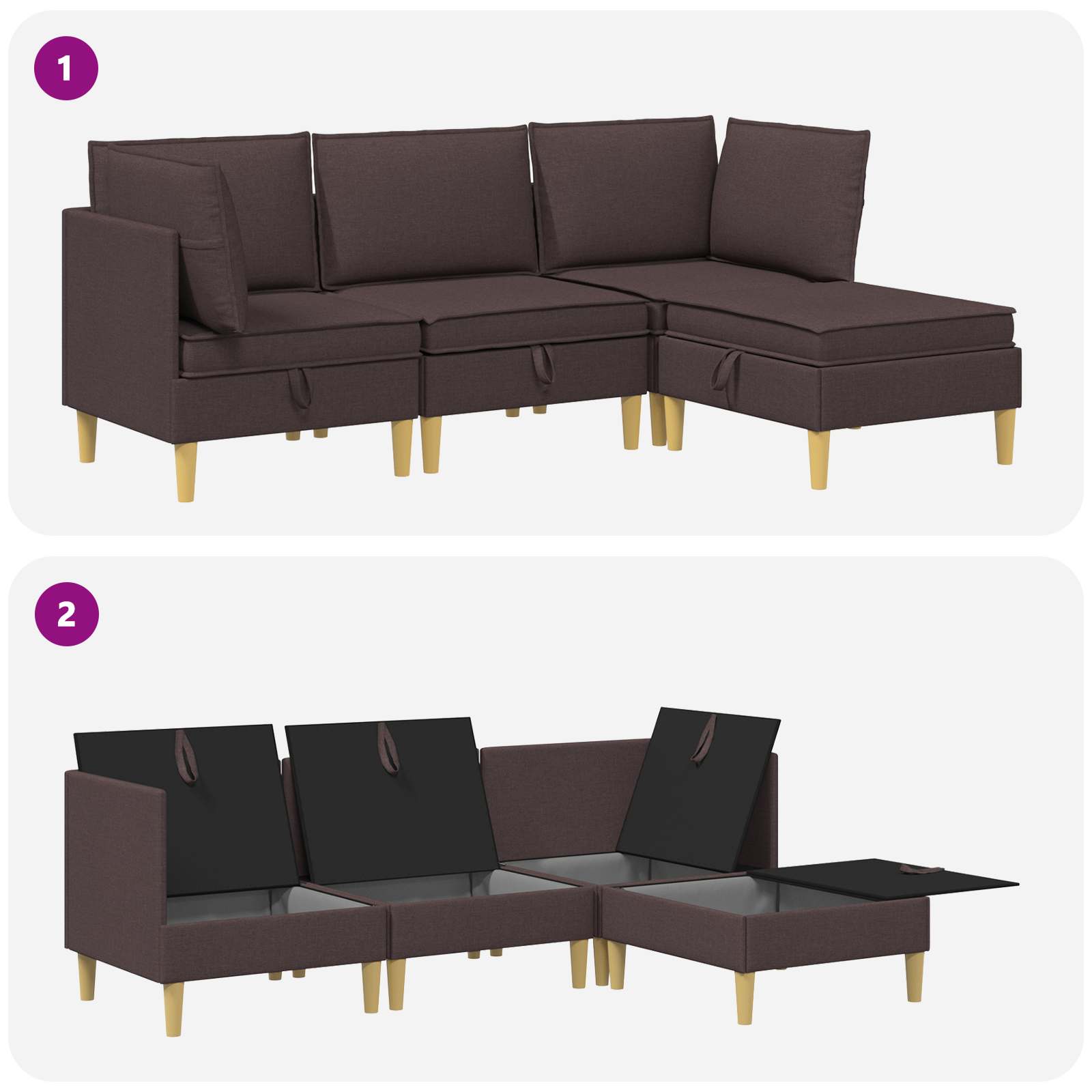 vidaXL Modularny Zestaw Sofy z Przechowalnią 4 pcs Ciemny brąz tkanina