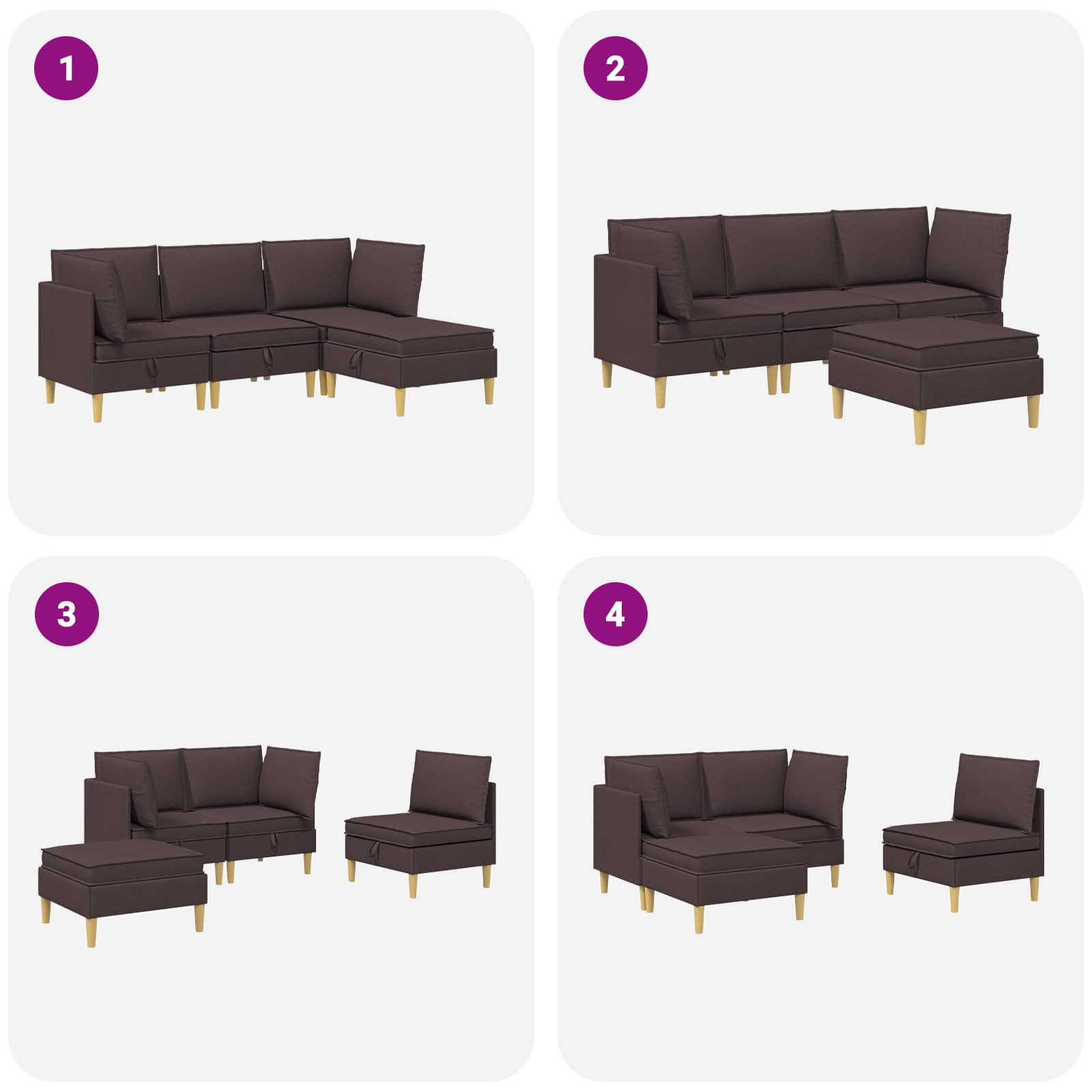 vidaXL Modularny Zestaw Sofy z Przechowalnią 4 pcs Ciemny brąz tkanina