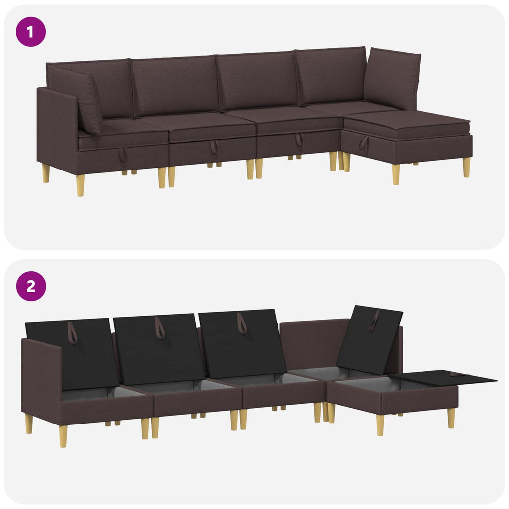 vidaXL Modularny Zestaw Sofy z Przechowalnią 5 pcs Ciemny brąz tkanina