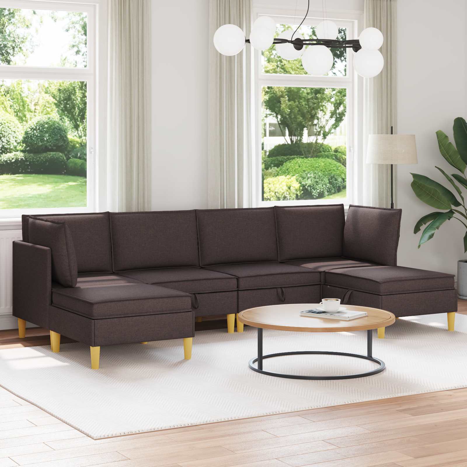 vidaXL Modularny Zestaw Sofy z Przechowalnią 6 pcs Ciemny brąz tkanina
