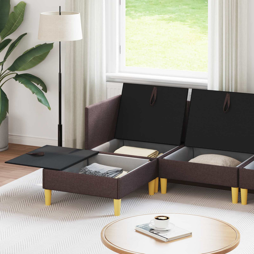 vidaXL Modularny Zestaw Sofy z Przechowalnią 6 pcs Ciemny brąz tkanina