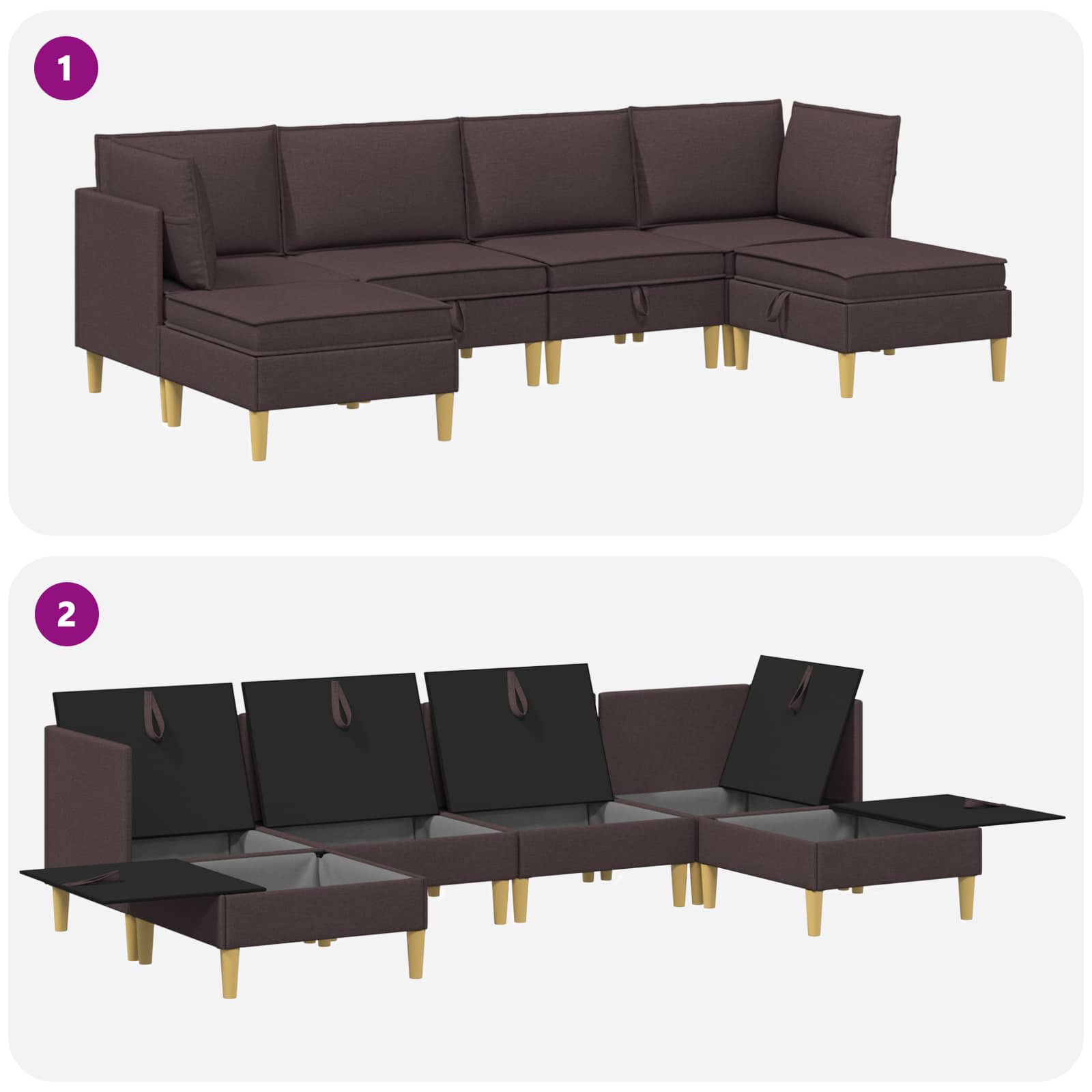 vidaXL Modularny Zestaw Sofy z Przechowalnią 6 pcs Ciemny brąz tkanina
