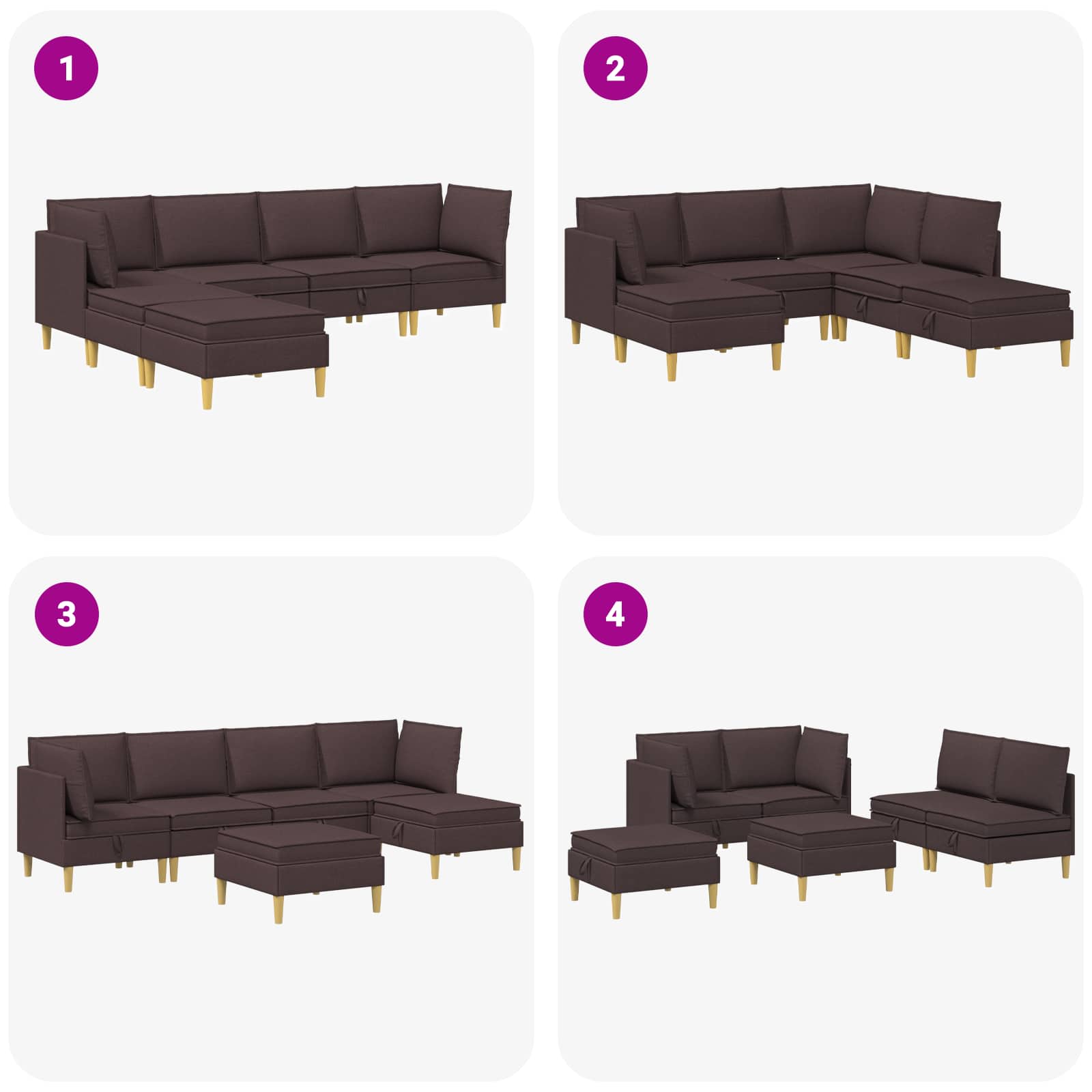 vidaXL Modularny Zestaw Sofy z Przechowalnią 6 pcs Ciemny brąz tkanina