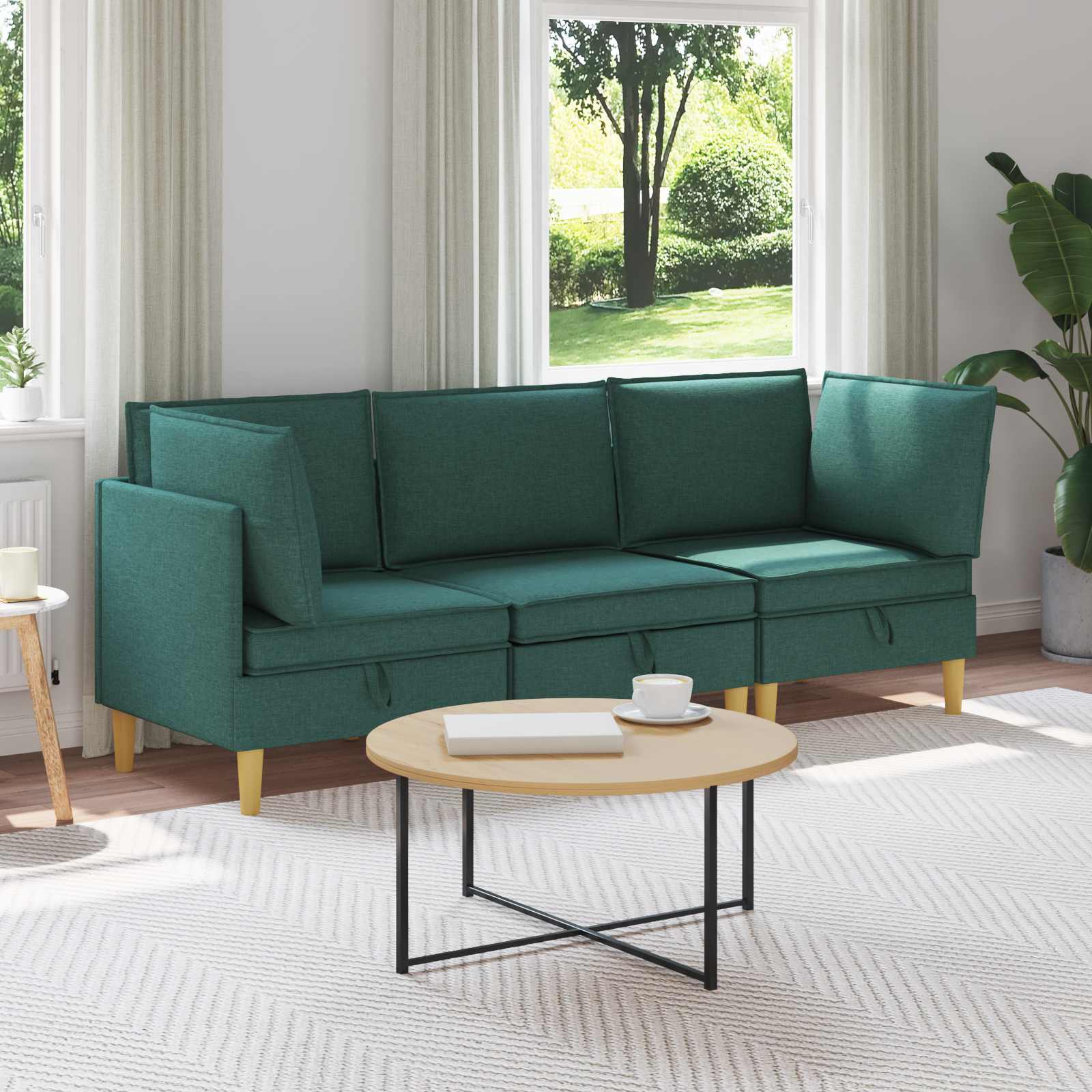 vidaXL Modularny Zestaw Sofy z Przechowalnią 3 pcs Ciemnozielony